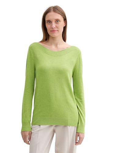 TOM TAILOR Damen Strickpullover mit U-Boot-Ausschnitt, 36885 - PEA Green Melange, L von TOM TAILOR