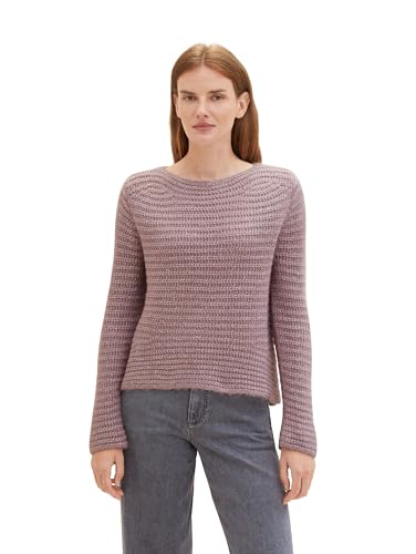 TOM TAILOR Damen Strickpullover mit U-Boot Ausschnitt, dusty lilac melange, XL von TOM TAILOR