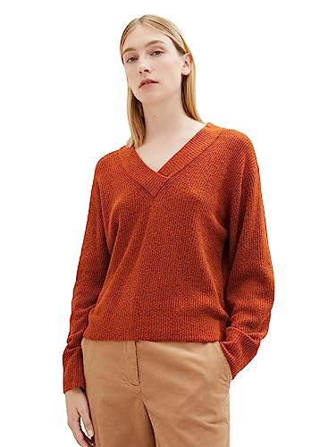 TOM TAILOR Damen 1037771 Strickpullover mit V-Ausschnitt, 32403-gold Flame orange Melange, M von TOM TAILOR