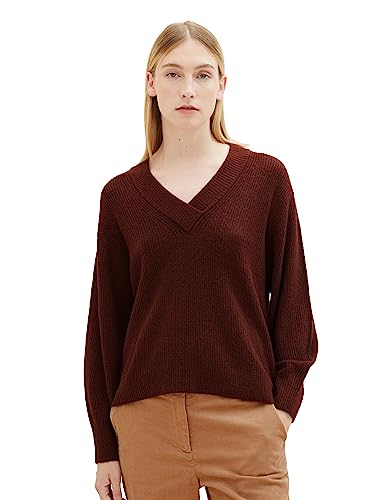 TOM TAILOR Damen 1037771 Strickpullover mit V-Ausschnitt, 32404-raisin Melange, XL von TOM TAILOR