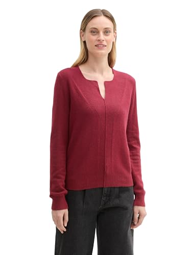 TOM TAILOR Damen Strickpullover mit Wollanteil, 36489 - Deep Red Melange, XS von TOM TAILOR