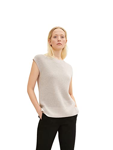 TOM TAILOR Damen 1034462 Strickpullover ohne Ärmel, 28225 - Cold Beige Melange, XS von TOM TAILOR