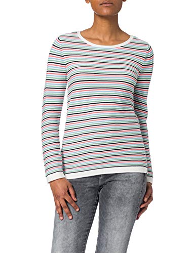 TOM TAILOR Damen Basic Strickpullover aus Bio-Baumwolle, 26249 - Peach Multicolor Stripe, L von TOM TAILOR