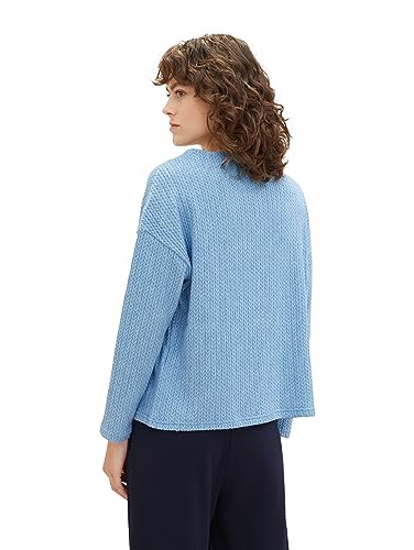 TOM TAILOR Damen Basic Sweatshirt mit Zopfstruktur, Clear Light Blue Melange, S von TOM TAILOR