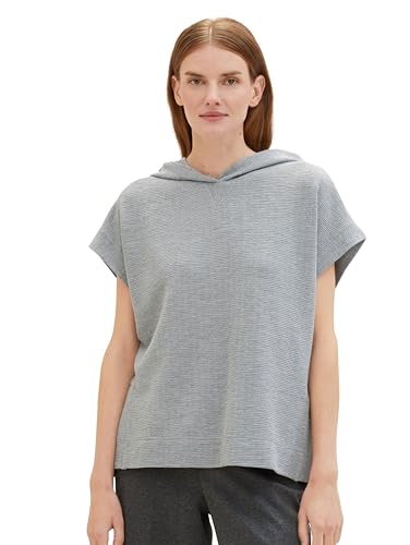 TOM TAILOR Damen Sweatshirt-Pullunder mit Kapuze, medium silver grey melange, L von TOM TAILOR