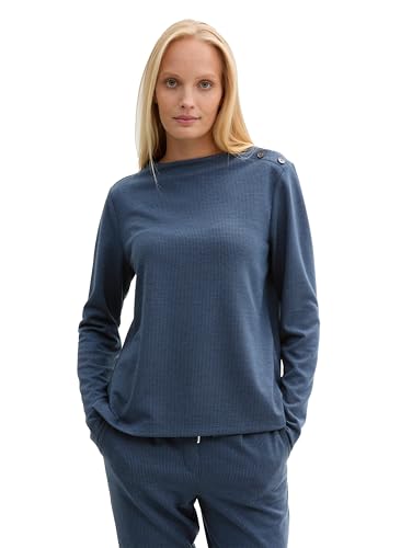 TOM TAILOR Damen Sweatshirt mit Knopfleiste, 36986 - Colony Blue Black Mini Pepita, L von TOM TAILOR