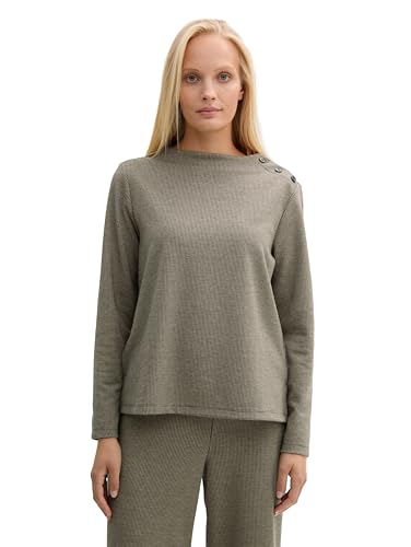 TOM TAILOR Damen Sweatshirt mit Knopfleiste, 36987 - Cargo Beige Mini Pepita, M von TOM TAILOR