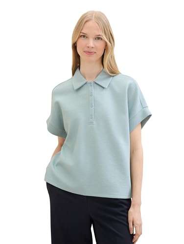 TOM TAILOR Damen Sweatshirt mit Polokragen , dusty mint blue, M von TOM TAILOR