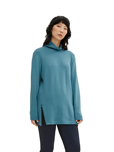 TOM TAILOR Damen 1034136 Sweatshirt mit Reißverschluss-Detail, 13222 - Pastel Teal, M von TOM TAILOR