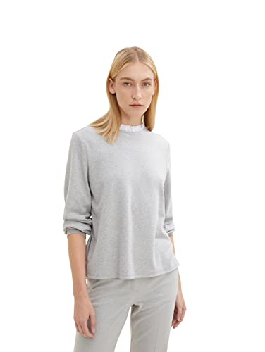 TOM TAILOR Damen 1034134 Sweatshirt mit Rüschenkragen, 30282 - Concrete Grey Melange, XL von TOM TAILOR