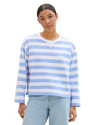 TOM TAILOR Damen Sweatshirt mit Streifen, 34764 - Blue Offwhite Stripe, L von TOM TAILOR