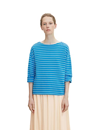 TOM TAILOR Damen Sweatshirt mit Streifen 1032595, 30151 - Blue Offwhite Stripe, S von TOM TAILOR