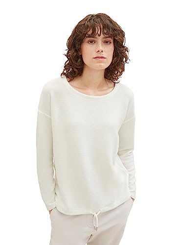 TOM TAILOR Damen 1038177 Sweatshirt mit Struktur & Kordelzug, 10315-Whisper White, S von TOM TAILOR