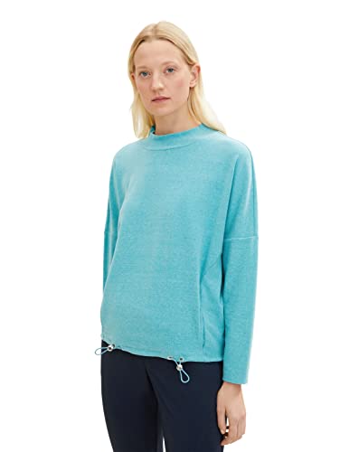 TOM TAILOR Damen Sweatshirt mit Taschen 1034128, 30561 - Teal Blue Melange, XL von TOM TAILOR