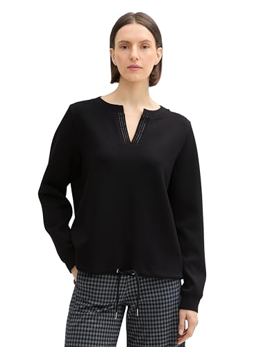 TOM TAILOR Damen Sweatshirt mit V-Ausschnitt, 14482 - Deep Black, XS von TOM TAILOR