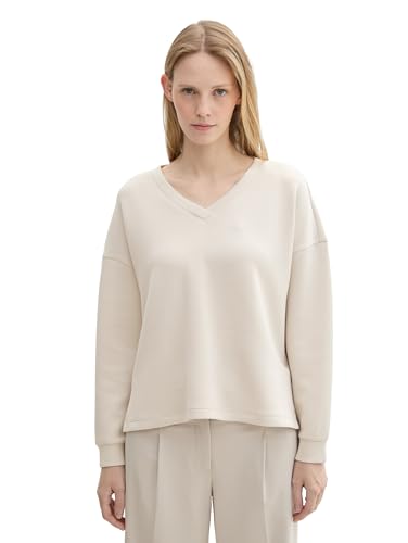TOM TAILOR Damen Sweatshirt mit V-Ausschnitt,12365 - Dusty Beige, L von TOM TAILOR