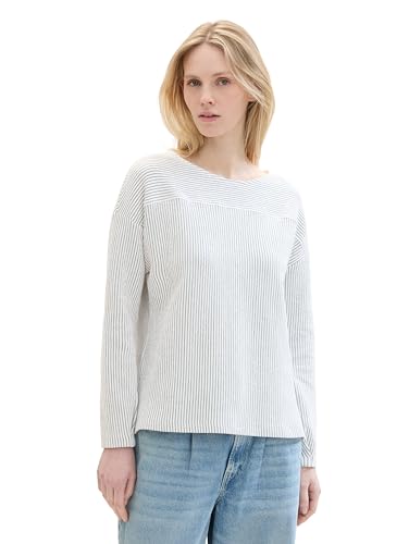 TOM TAILOR Damen Sweatshirt mit Ziernaht, 34869 - Offwhite Green Stripe Ck, S von TOM TAILOR