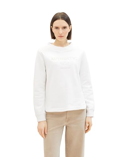 TOM TAILOR Damen Basic Sweatshirt mit Stickerei , Whisper White, XXS von TOM TAILOR