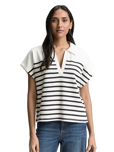 TOM TAILOR Damen 1046468 Sweatshirt, 37836-Offwhite Navy Stripe, XL von TOM TAILOR