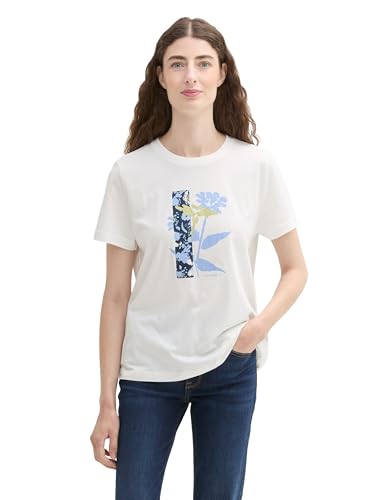 TOM TAILOR Damen T-Shirt aus Bio-Baumwolle mit Print, 10320 - Soft Clear White, L von TOM TAILOR