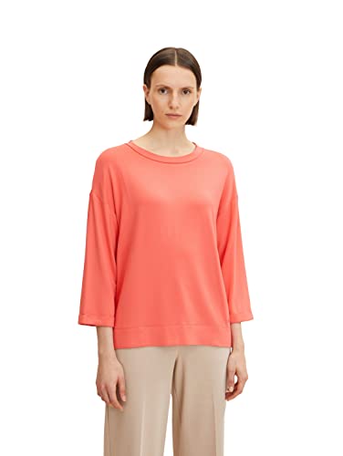 TOM TAILOR Damen T-Shirt mit 3/4 Arm 1032742, 12230 - Smooth Papaya Red, XL von TOM TAILOR