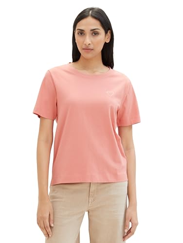 TOM TAILOR Damen T-Shirt mit Herz-Print, 28155 - Dusty Pastel Pink, L von TOM TAILOR