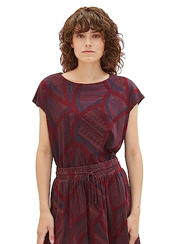 TOM TAILOR Damen 1039846 T-Shirt mit Muster, 32363-navy Abstract Lines, L von TOM TAILOR