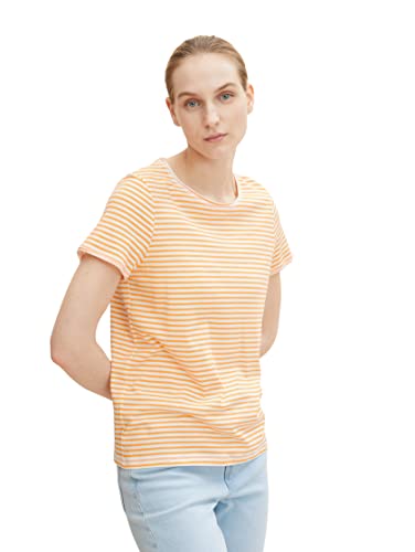 TOM TAILOR Damen T-Shirt mit Print 1031764, 29867 - Offwhite Orange Stripe, XS von TOM TAILOR