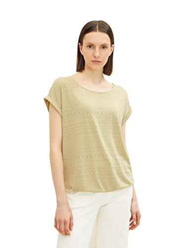 TOM TAILOR Damen T-Shirt mit Struktur 1032202, 28725 - Light Moderate Olive, S von TOM TAILOR