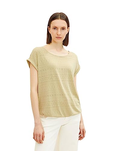 TOM TAILOR Damen T-Shirt mit Struktur 1032202, 28725 - Light Moderate Olive, XXL von TOM TAILOR