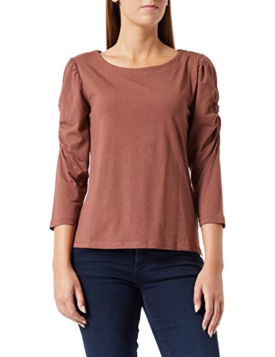 TOM TAILOR Damen T-Shirt mit gerafftem Arm 1033606, 30041 - Grounded Brown, M von TOM TAILOR