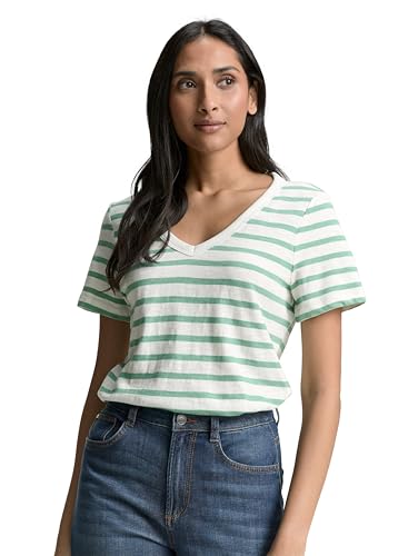 TOM TAILOR Damen 1046407 T-Shirt, 38016-Offwhite Faded Green Stripe, XXL von TOM TAILOR
