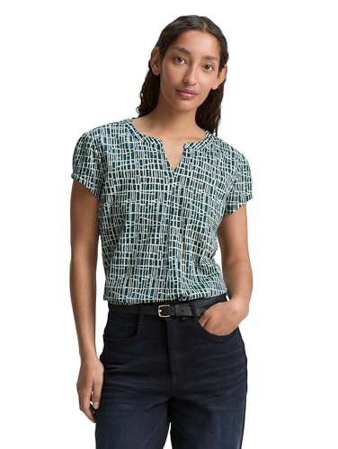 TOM TAILOR Damen 1046458 T-Shirt, 38116-Abstract Tel Green Grid Design, XXXL von TOM TAILOR
