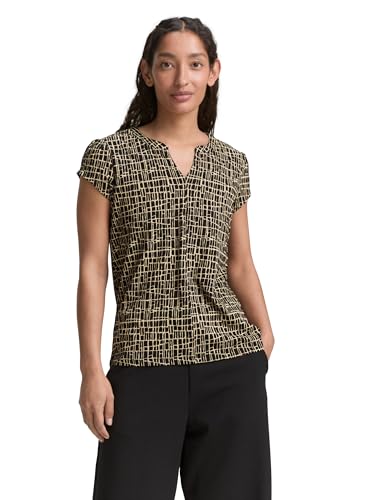 TOM TAILOR Damen 1046458 T-Shirt, 38117-Abstract Black Grid Design, XS von TOM TAILOR
