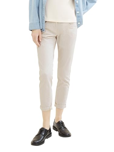 TOM TAILOR Damen Tapered Relaxed Hose mit Kordelzug & Streifen, 34852 - Sandy Beige Stripe, 38/28 von TOM TAILOR