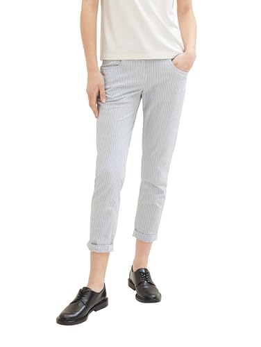 TOM TAILOR Damen Tapered Relaxed Hose mit Kordelzug & Streifen, 35658 - Sea Pine Green Stripe, 34/28 von TOM TAILOR