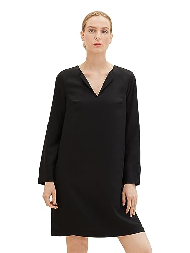 TOM TAILOR Damen Tencel Kleid mit V-Ausschnitt, deep black, 38 von TOM TAILOR