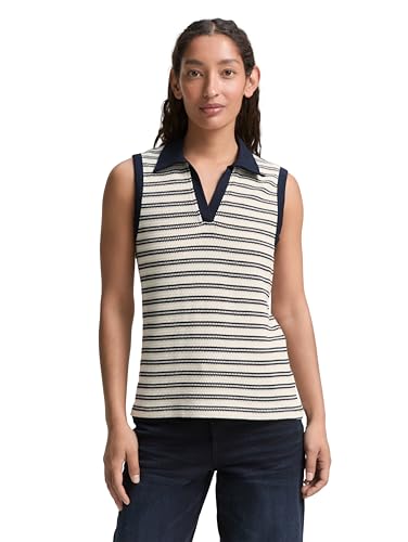 TOM TAILOR Damen 1046412 Top, 37997-Offwhite Navy Structure, XXL von TOM TAILOR