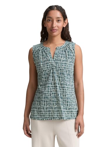 TOM TAILOR Damen 1046456 Top, 38116-Abstract Tel Green Grid Design, M von TOM TAILOR