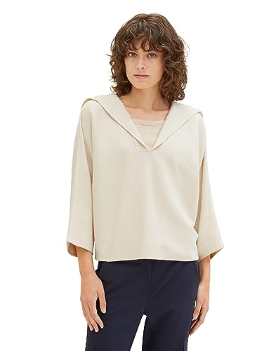 TOM TAILOR Damen Troyer Strickpullover , soft beige melange, XXL von TOM TAILOR