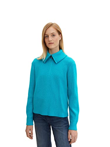 TOM TAILOR Damen Troyer Strickpullover 1034052, 30561 - Teal Blue Melange, 3XL von TOM TAILOR