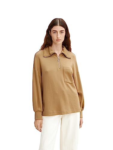 TOM TAILOR Damen Troyer Sweatshirt 1032616, 27841 - Soft Light Camel, S von TOM TAILOR