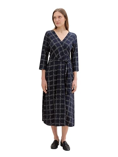 TOM TAILOR Damen Wickel Kleid mit Gürtel,35889 - Delicate Navy Check Design, 38 von TOM TAILOR
