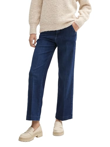 TOM TAILOR Damen Wide Leg Jeans mit Bügelfalte, 10114 - Clean Dark Stone Blue Denim, 29/32 von TOM TAILOR