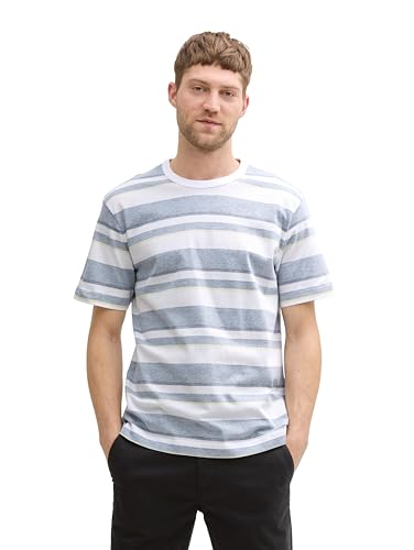 TOM TAILOR Denim Loose Fit Bluse mit Streifenmuster, White Blue Vertical Stripe, XXL von TOM TAILOR