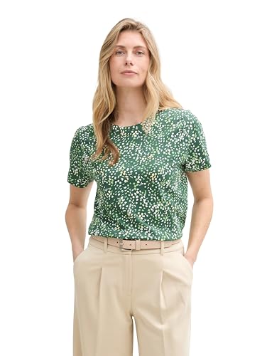 TOM TAILOR Damen 1045534 T-Shirt, 37367 - Multicolor Green Dot Structure, L EU von TOM TAILOR