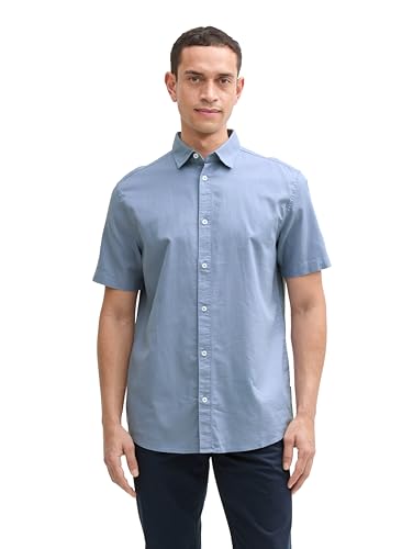 TOM TAILOR Fitted Kurzarmhemd mit Muster, Blue Graphic minimal Design, XL von TOM TAILOR
