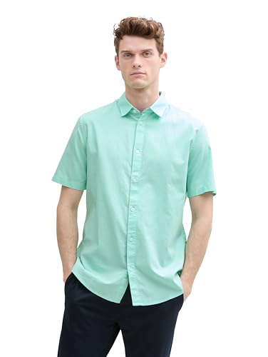 TOM TAILOR Fitted Kurzarmhemd mit Muster, Blue Graphic minimal Design, XS von TOM TAILOR
