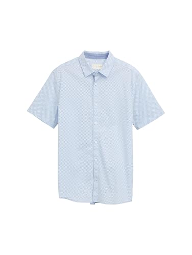 TOM TAILOR Fitted Kurzarmhemd mit Muster, Blue small Bars Design, L von TOM TAILOR