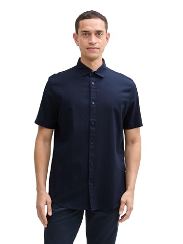 TOM TAILOR Fitted Kurzarmhemd mit Muster, White Graphic minimal Design, L von TOM TAILOR